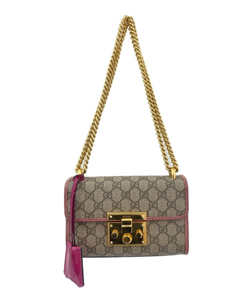 GUCCI（グッチ）GUCCI (グッチ) パドロックチェーンショルダーバッグ ベージュ×ピンク サイズ:-の古着・服飾アイテム