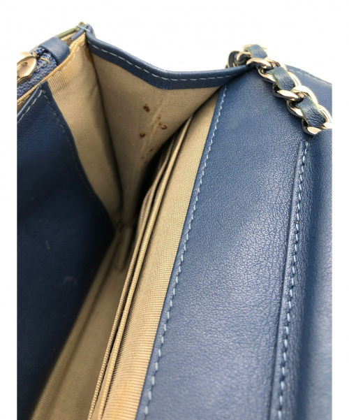 CHANEL（シャネル）CHANEL (シャネル) エナメルチェーンウォレット ネイビー×グリーン サイズ:- シルバー金具の古着・服飾アイテム