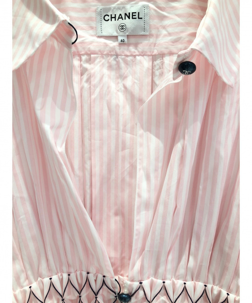 CHANEL（シャネル）CHANEL (シャネル) ウエストシェイプストライプシャツ ピンク サイズ:40の古着・服飾アイテム