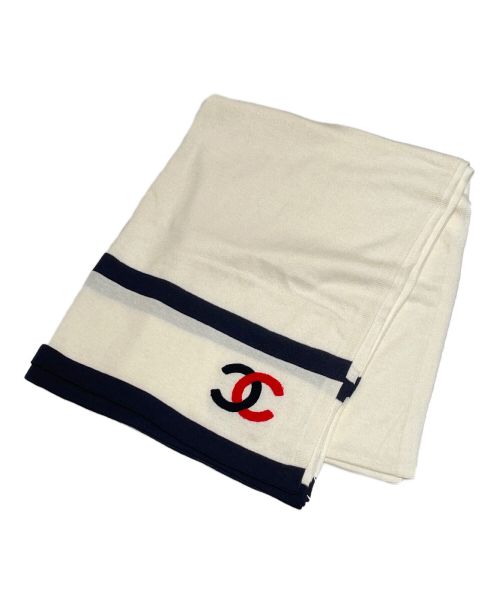 CHANEL（シャネル）CHANEL (シャネル) コットンカシミヤココマークストール ホワイト×ネイビー サイズ:- 未使用品の古着・服飾アイテム