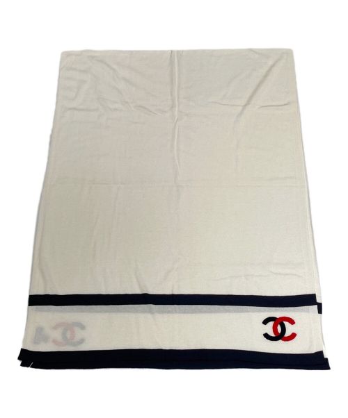CHANEL（シャネル）CHANEL (シャネル) コットンカシミヤココマークストール ホワイト×ネイビー サイズ:- 未使用品の古着・服飾アイテム