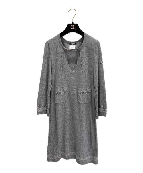 CHANEL（シャネル）CHANEL (シャネル) ビジューカットソーワンピース グレー サイズ:36の古着・服飾アイテム