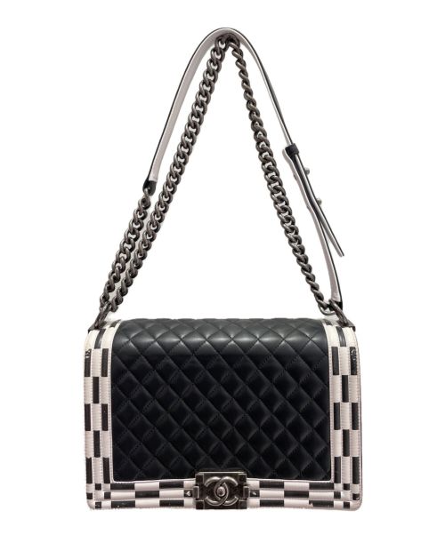 CHANEL（シャネル）CHANEL (シャネル) チェッカーボードトリムバッグ ブラック×ホワイト サイズ:-の古着・服飾アイテム