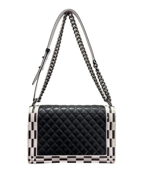CHANEL（シャネル）CHANEL (シャネル) チェッカーボードトリムバッグ ブラック×ホワイト サイズ:-の古着・服飾アイテム
