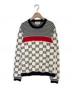 GUCCIグッチ）の古着「GGジャガードボーダーニット」｜ホワイト