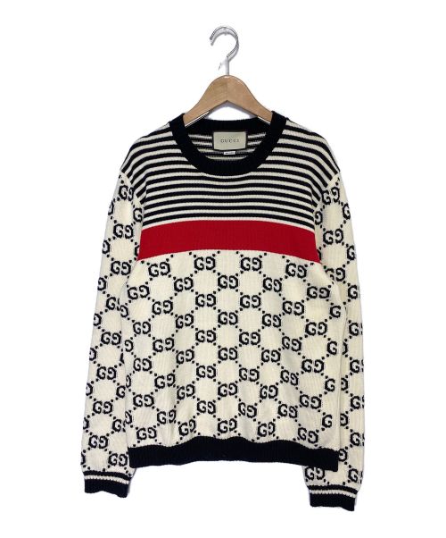 GUCCI（グッチ）GUCCI (グッチ) GGジャガードボーダーニット ホワイト サイズ:Ｍの古着・服飾アイテム