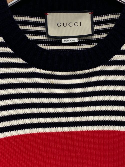 GUCCI（グッチ）GUCCI (グッチ) GGジャガードボーダーニット ホワイト サイズ:Ｍの古着・服飾アイテム