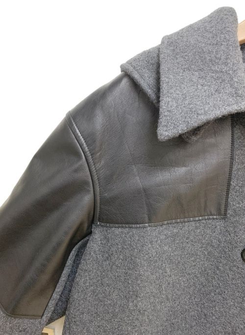 CELINE（セリーヌ）CELINE (セリーヌ) レザー切り替えウールコート グレー サイズ:42の古着・服飾アイテム