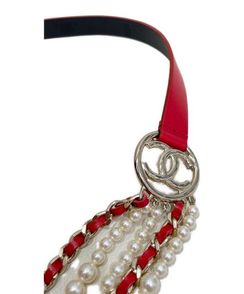 CHANEL（シャネル）CHANEL (シャネル) パール付きレザーベルト レッド サイズ:80cmの古着・服飾アイテム