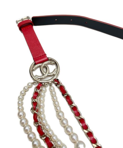 CHANEL（シャネル）CHANEL (シャネル) パール付きレザーベルト レッド サイズ:80cmの古着・服飾アイテム