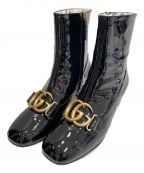 GUCCIグッチ）の古着「ダブルGパテントアンクルブーツ」｜ブラック