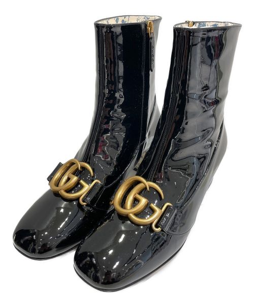 GUCCI（グッチ）GUCCI (グッチ) ダブルGパテントアンクルブーツ ブラック サイズ:37 1/2の古着・服飾アイテム