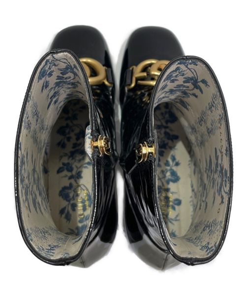 GUCCI（グッチ）GUCCI (グッチ) ダブルGパテントアンクルブーツ ブラック サイズ:37 1/2の古着・服飾アイテム