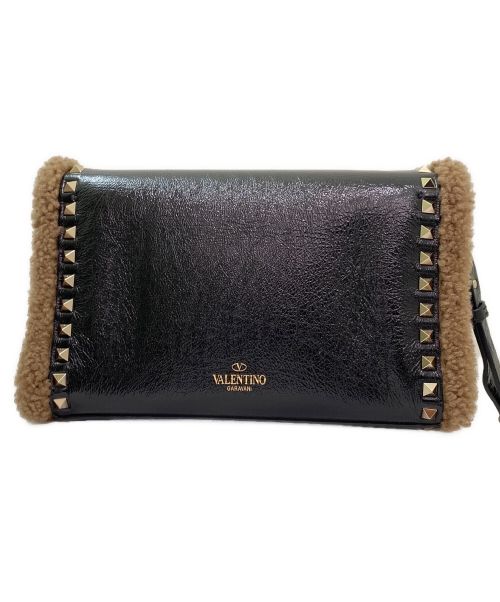 VALENTINO（ヴァレンティノ）VALENTINO (ヴァレンティノ) ボアスタッズショルダーバッグ ブラック×ブラウン サイズ:-の古着・服飾アイテム
