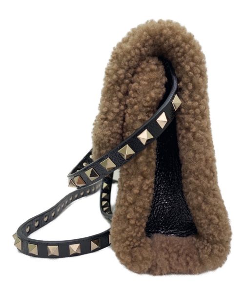 VALENTINO（ヴァレンティノ）VALENTINO (ヴァレンティノ) ボアスタッズショルダーバッグ ブラック×ブラウン サイズ:-の古着・服飾アイテム