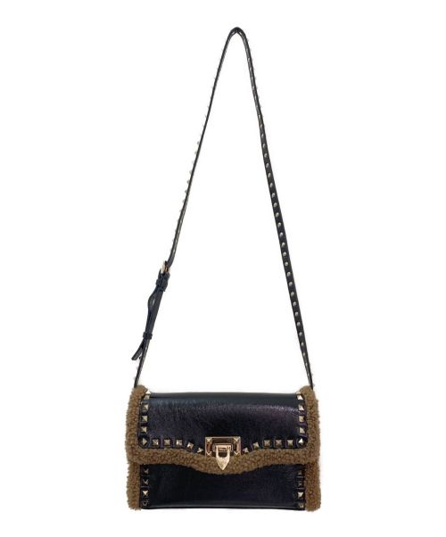 VALENTINO（ヴァレンティノ）VALENTINO (ヴァレンティノ) ボアスタッズショルダーバッグ ブラック×ブラウン サイズ:-の古着・服飾アイテム