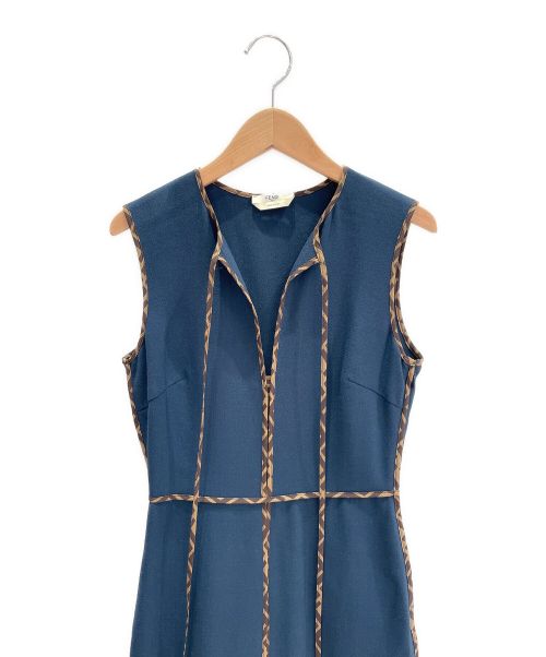 FENDI（フェンディ）FENDI (フェンディ) プリーツ切替ズッカ柄ワンピース ネイビー サイズ:36の古着・服飾アイテム