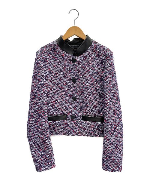 LOUIS VUITTON（ルイ ヴィトン）LOUIS VUITTON (ルイ ヴィトン) ツイードモノグラム柄ジャケット ネイビー×レッド サイズ:38の古着・服飾アイテム