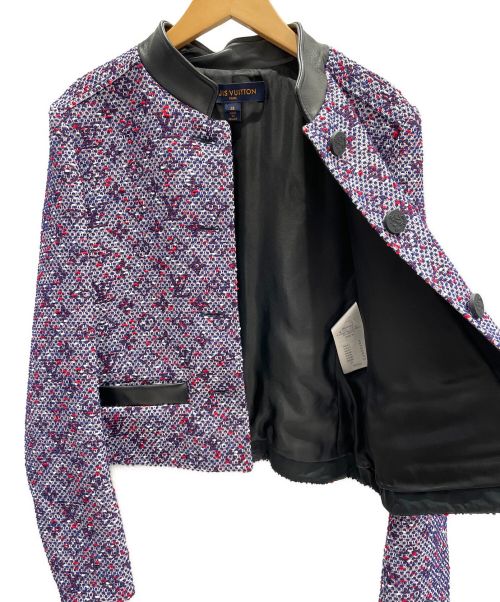 LOUIS VUITTON（ルイ ヴィトン）LOUIS VUITTON (ルイ ヴィトン) ツイードモノグラム柄ジャケット ネイビー×レッド サイズ:38の古着・服飾アイテム