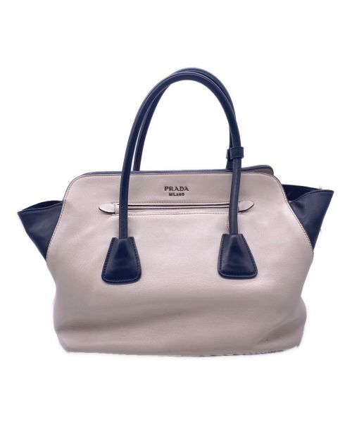 PRADA（プラダ）PRADA (プラダ) レザートートバッグ アイボリー×ブラック サイズ:-の古着・服飾アイテム