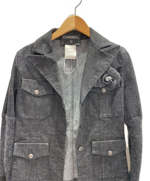 CHANEL（シャネル）CHANEL (シャネル) カメリア切替デニムジャケット ブラック サイズ:36の古着・服飾アイテム