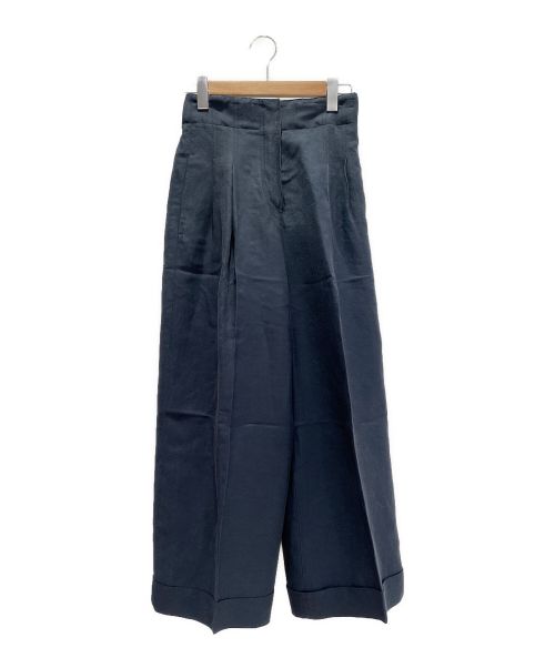 CELINE（セリーヌ）CELINE (セリーヌ) リネン混タックワイドパンツ ネイビー サイズ:36の古着・服飾アイテム