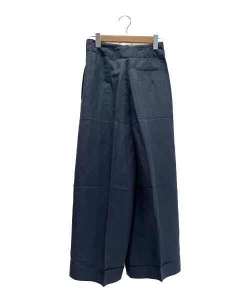 CELINE（セリーヌ）CELINE (セリーヌ) リネン混タックワイドパンツ ネイビー サイズ:36の古着・服飾アイテム