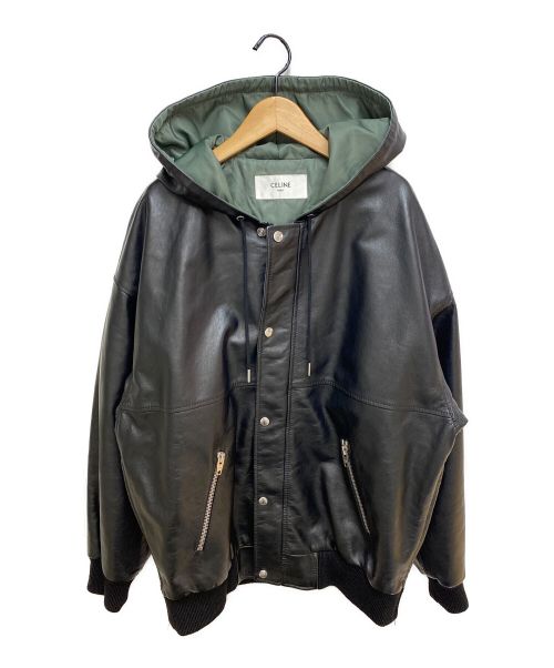 CELINE（セリーヌ）CELINE (セリーヌ) ロゴオーバーサイズレザーフーディ ブラック サイズ:48の古着・服飾アイテム
