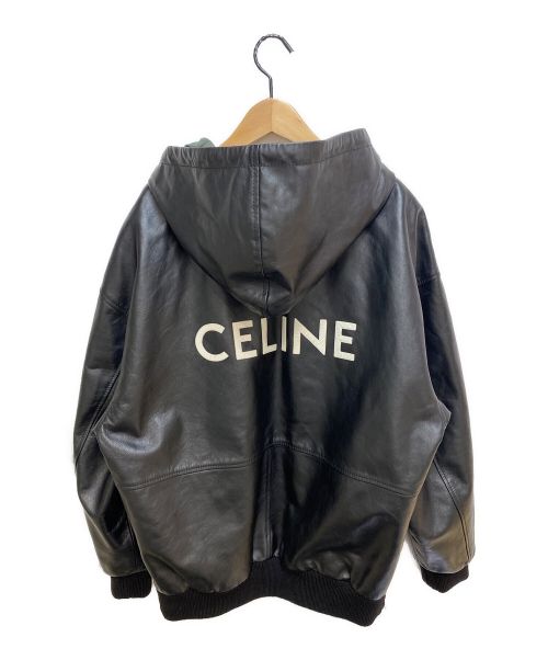 CELINE（セリーヌ）CELINE (セリーヌ) ロゴオーバーサイズレザーフーディ ブラック サイズ:48の古着・服飾アイテム
