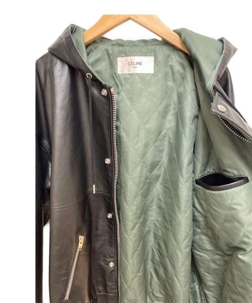 CELINE（セリーヌ）CELINE (セリーヌ) ロゴオーバーサイズレザーフーディ ブラック サイズ:48の古着・服飾アイテム