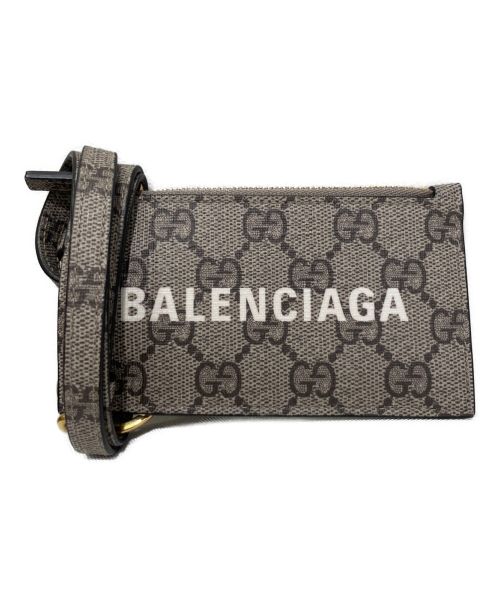 GUCCI（グッチ）GUCCI×BALENCIAGA (グッチ×バレンシアガ) ストラップ付カードケース ブラウン サイズ:-の古着・服飾アイテム