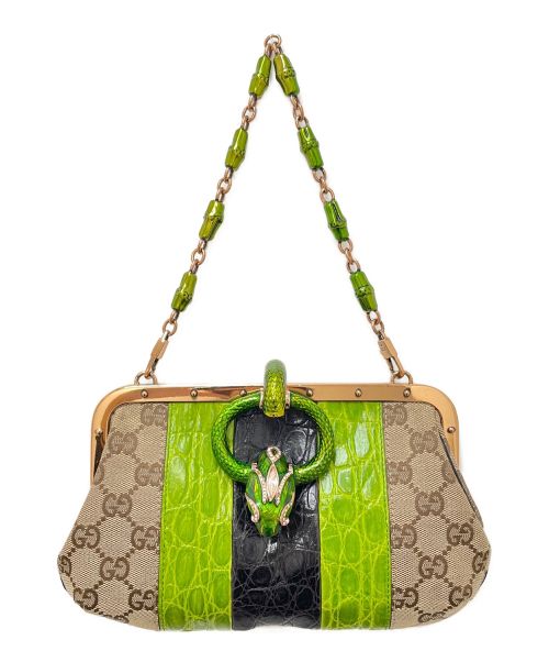 GUCCI（グッチ）GUCCI (グッチ) バンブーチェーンハンドバッグ ベージュ×グリーン サイズ:-の古着・服飾アイテム