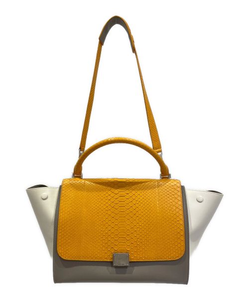 CELINE（セリーヌ）CELINE (セリーヌ) トラペーズ パイソン イエロー×ベージュ サイズ:ミディアムの古着・服飾アイテム