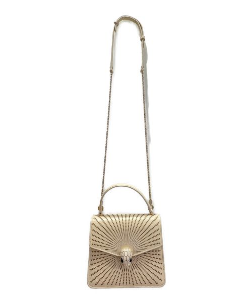 BVLGARI（ブルガリ）BVLGARI (ブルガリ) セルペンティ レザーカットトップハンドル ベージュの古着・服飾アイテム