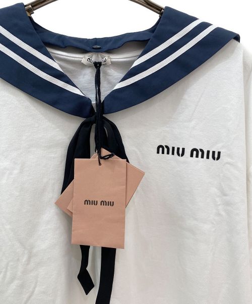 MIU MIU（ミュウミュウ）MIU MIU (ミュウミュウ) Printed cotton jersey T-shirt ホワイト サイズ:Sの古着・服飾アイテム