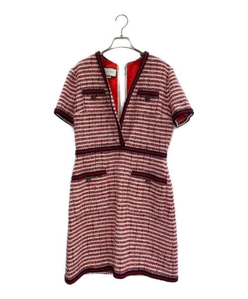 GUCCI（グッチ）GUCCI (グッチ) ツイードワンピース レッド サイズ:44の古着・服飾アイテム