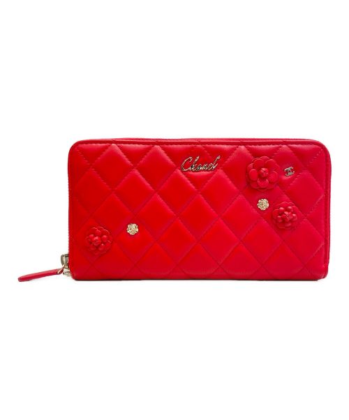 CHANEL（シャネル）CHANEL (シャネル) マトラッセカメリアロングウォレット レッドの古着・服飾アイテム