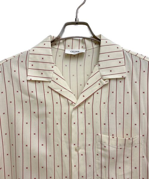 CELINE（セリーヌ）CELINE (セリーヌ) ミニ トリオンフ ストライププリント ハワイアンシャツ hawaiian shirt in printed viscose　（ビスコース プリンテッド ハワイアンシャツ） アイボリー サイズ:38の古着・服飾アイテム