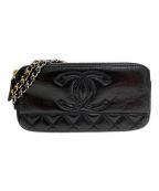 CHANELシャネル）の古着「エイジドカーフチェーンウォレット」｜ブラック