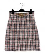 GUCCIグッチ）の古着「GGバックル台形ツイードスカート」｜ネイビー×ホワイト×レッド