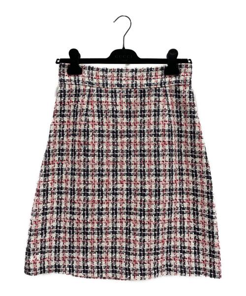 GUCCI（グッチ）GUCCI (グッチ) GGバックル台形ツイードスカート ネイビー×ホワイト×レッド サイズ:44の古着・服飾アイテム