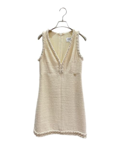 CHANEL（シャネル）CHANEL (シャネル) スタッズツイードノースリーブワンピース アイボリー サイズ:34の古着・服飾アイテム
