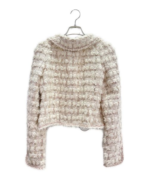 CHANEL（シャネル）CHANEL (シャネル) ツイードパールロゴボタンジャケット ピンク×ホワイト サイズ:34の古着・服飾アイテム