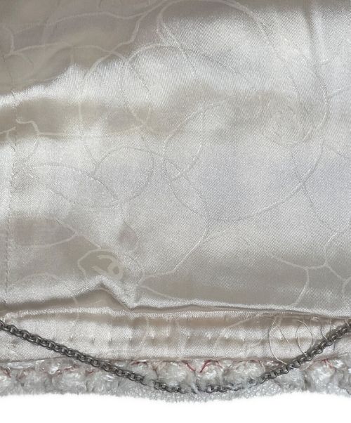 CHANEL（シャネル）CHANEL (シャネル) ツイードパールロゴボタンジャケット ピンク×ホワイト サイズ:34の古着・服飾アイテム