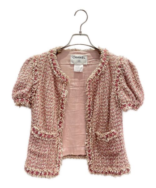 CHANEL（シャネル）CHANEL (シャネル) 半袖ツイードジャケット ピンク サイズ:38の古着・服飾アイテム