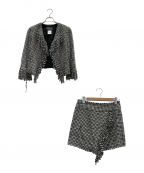 CHANELシャネル）の古着「フリンジツイードドセットアップ」｜ネイビー×ブラック×ホワイト