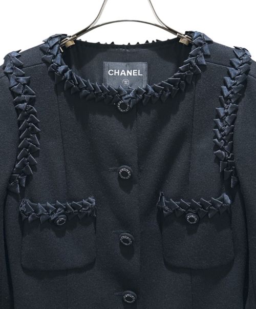 CHANEL（シャネル）CHANEL (シャネル) ウールリボンコート ブラック サイズ:36の古着・服飾アイテム