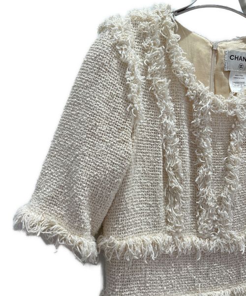 CHANEL（シャネル）CHANEL (シャネル) ツイードフリンジワンピース ホワイト サイズ:38の古着・服飾アイテム