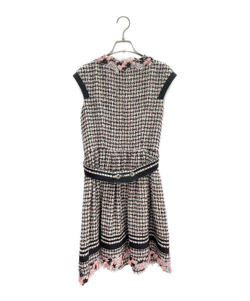 CHANEL（シャネル）CHANEL (シャネル) ツイードノースリーブワンピース ブラック×ピンク サイズ:36の古着・服飾アイテム