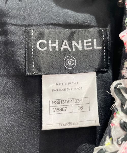 CHANEL（シャネル）CHANEL (シャネル) ツイードノースリーブワンピース ブラック×ピンク サイズ:36の古着・服飾アイテム